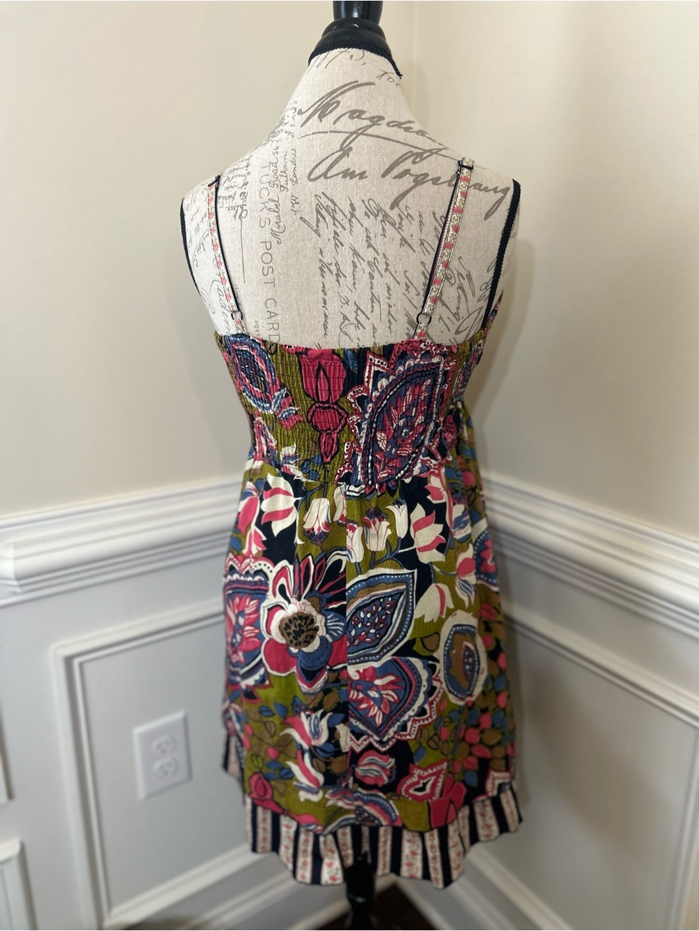 Fire Los Angeles Olive, Pink & Navy Floral Smocked Sundress - Picture 2 of 8